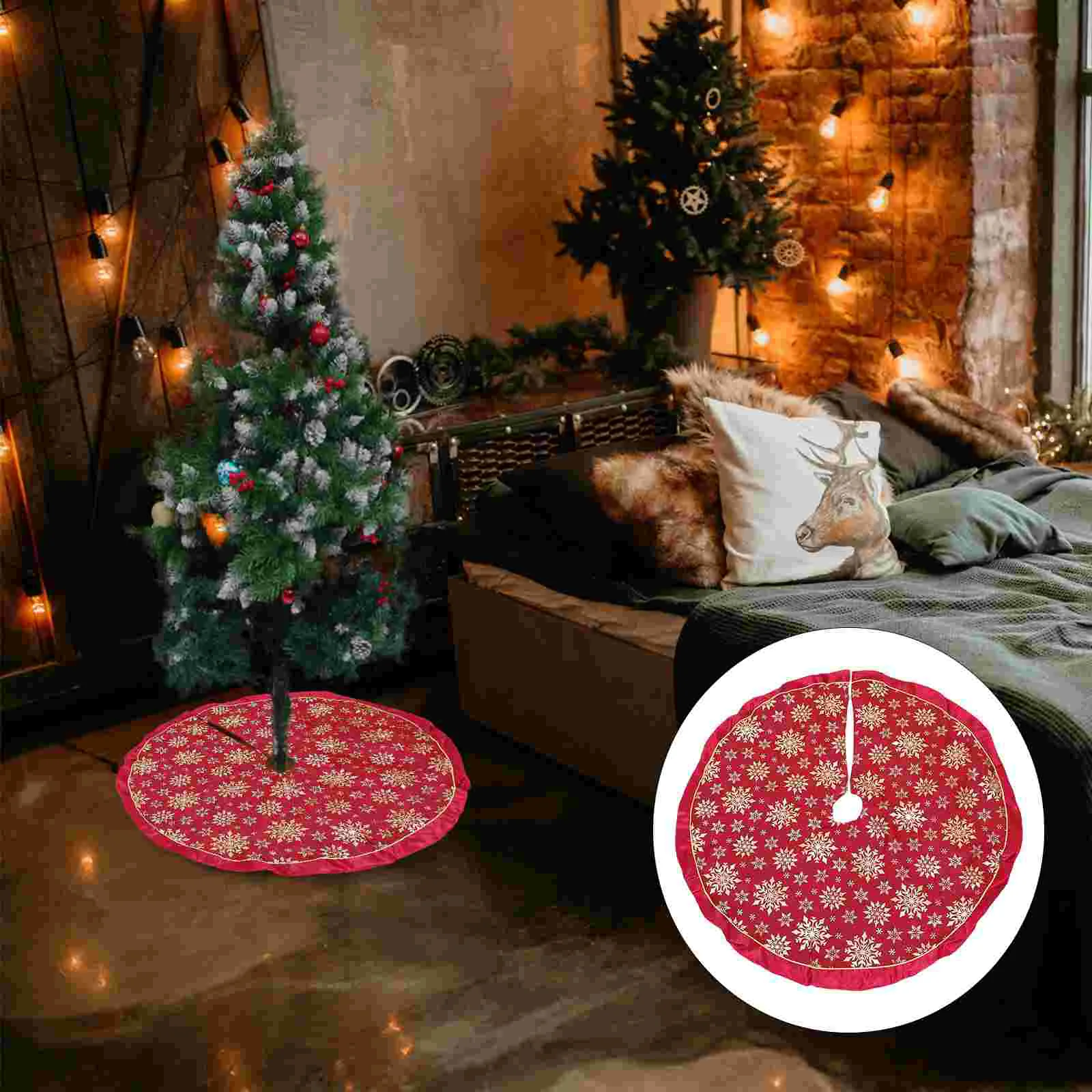 

Bronzing Christmas Tree Skirt Xmas Ornament Decor Snowflake Decorative Apron Mat Unique Accessory