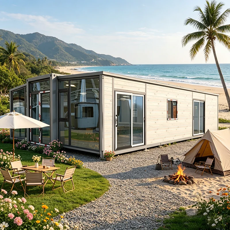 Maison conteneur moderne à double étage, pliable, structure en acier, préfabriquée, petite maison isolée, résistante au vent, portable
