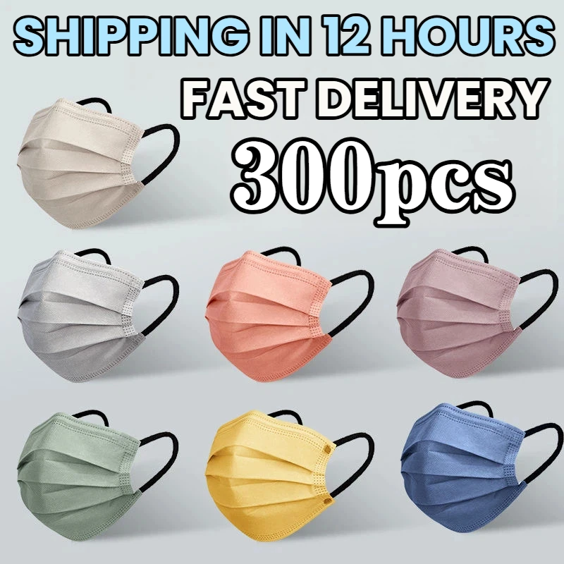 Fast Delivery! 300Pcs 4-Layer Protective Disposable Masks - Breathable and Comfortable, with Adjustable Ear Loops and a Secure Fit Nose Pad, Perfect for Outdoor Use, Home, Commuting, Office, School, Unisex and Stylish