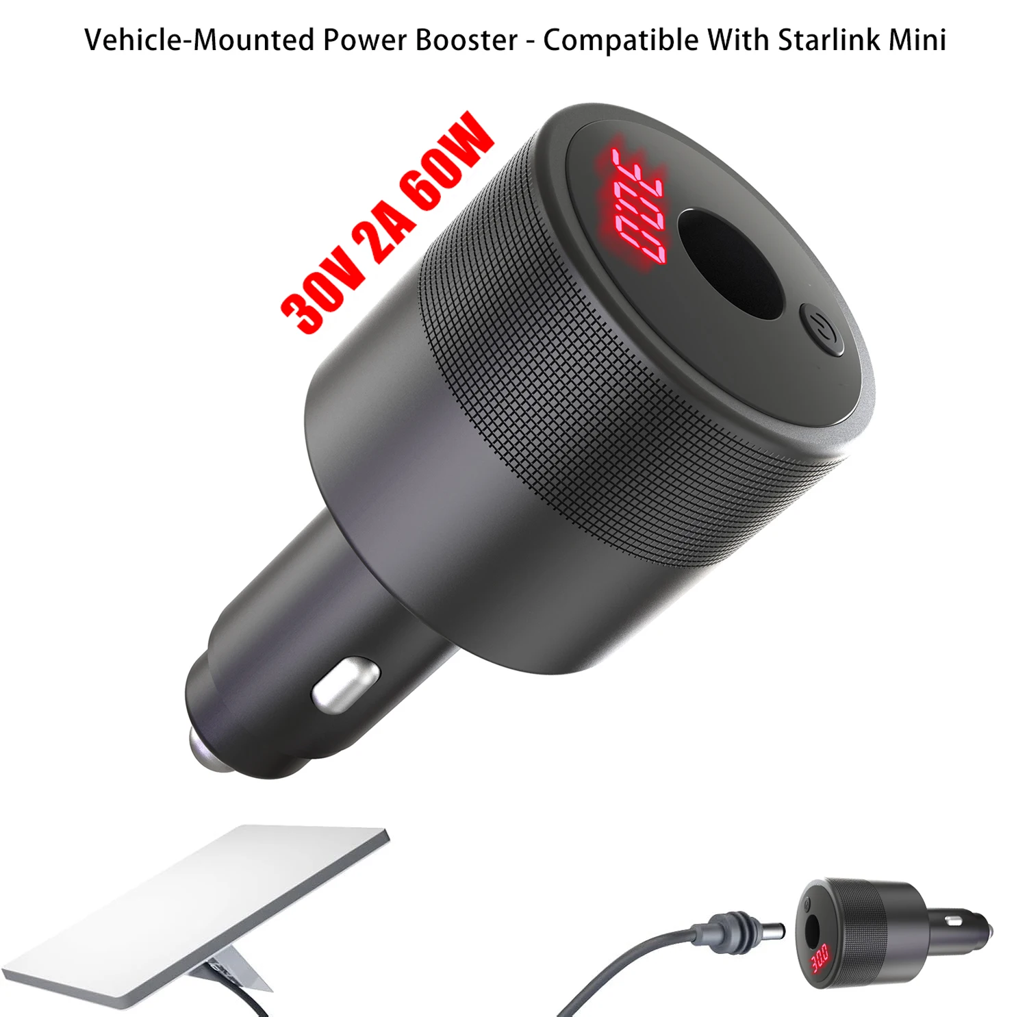 

Starlink Mini Car Adapter 12V/24V to Stable 30V 2A DC Step Up Converter with 60W Car Cigarette Lighter, for RV, Boat, Trailer