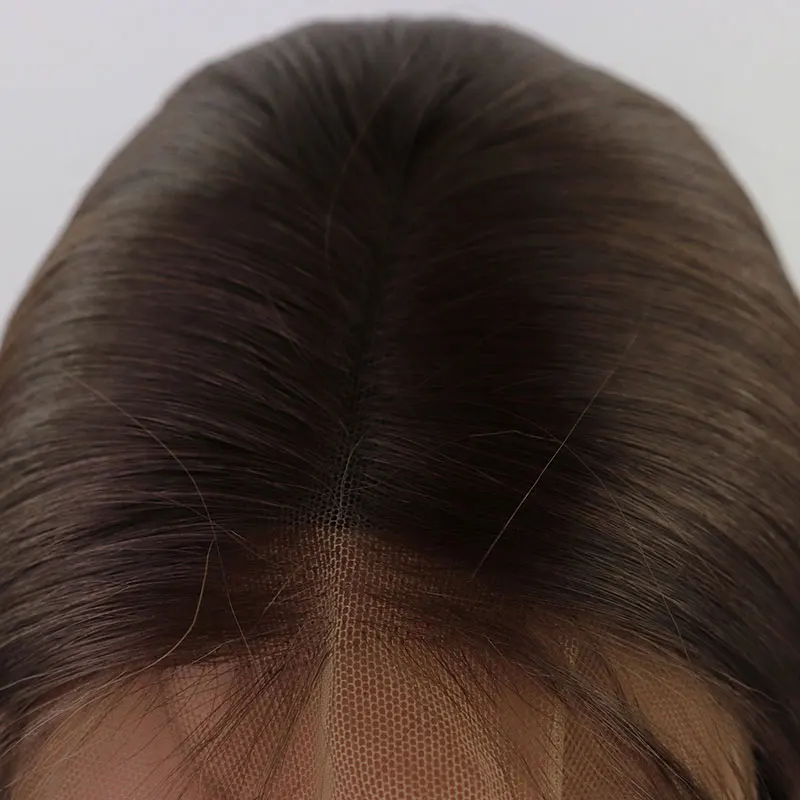 Chocoladebruine rechte synthetische 13*4 Lace Front pruiken Hoge kwaliteit hittebestendige vezel haar natuurlijke haarlijn voor zwarte vrouwen