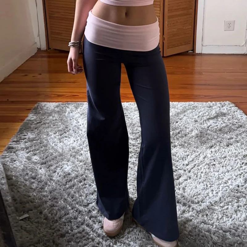 Legginsy dzwony w stylu preppy dla dziewczyn, spodnie do jogi i relaksu dla kobiet, spodnie dresowe z szerokimi nogawkami i obniżonym stanem, spodnie Y2K