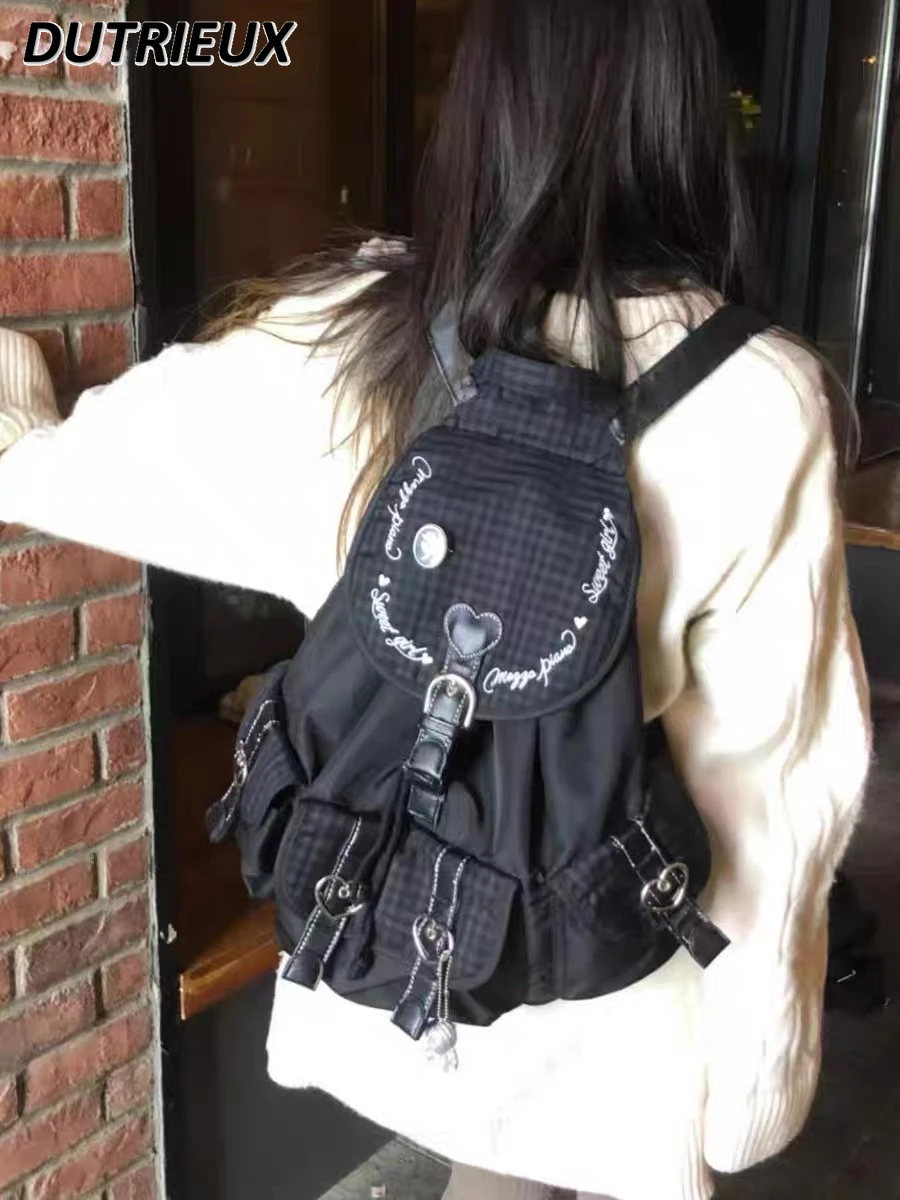 

Solid Color Casual Backpack Japanese Style Women's Backpacks Niche Design Y2k Love Plaid Student Schoolbag Leisure Bag
