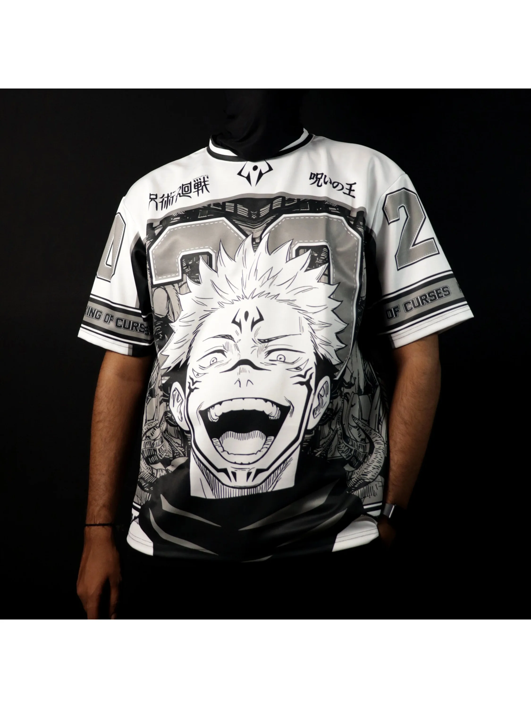 Anime Jujutsu Kaisen Ryomen Sukuna Trikot Herren Kurzarm V-Ausschnitt König der Fluchten Manga Grafik-T-Shirt für Fans Lässige Streetwear