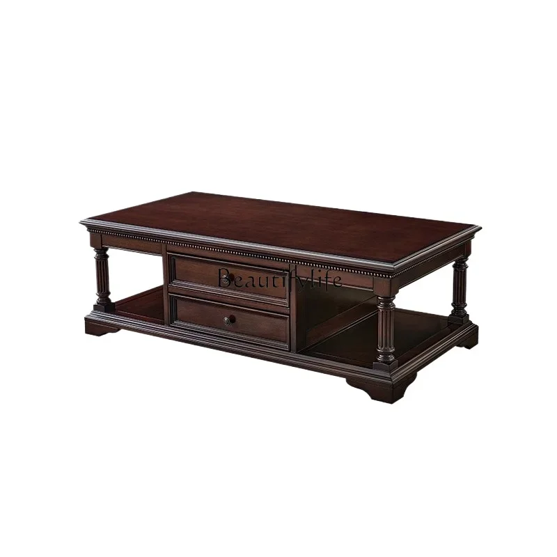

ls 27American solid wood coffee table gold silk teak living room storage coffee table