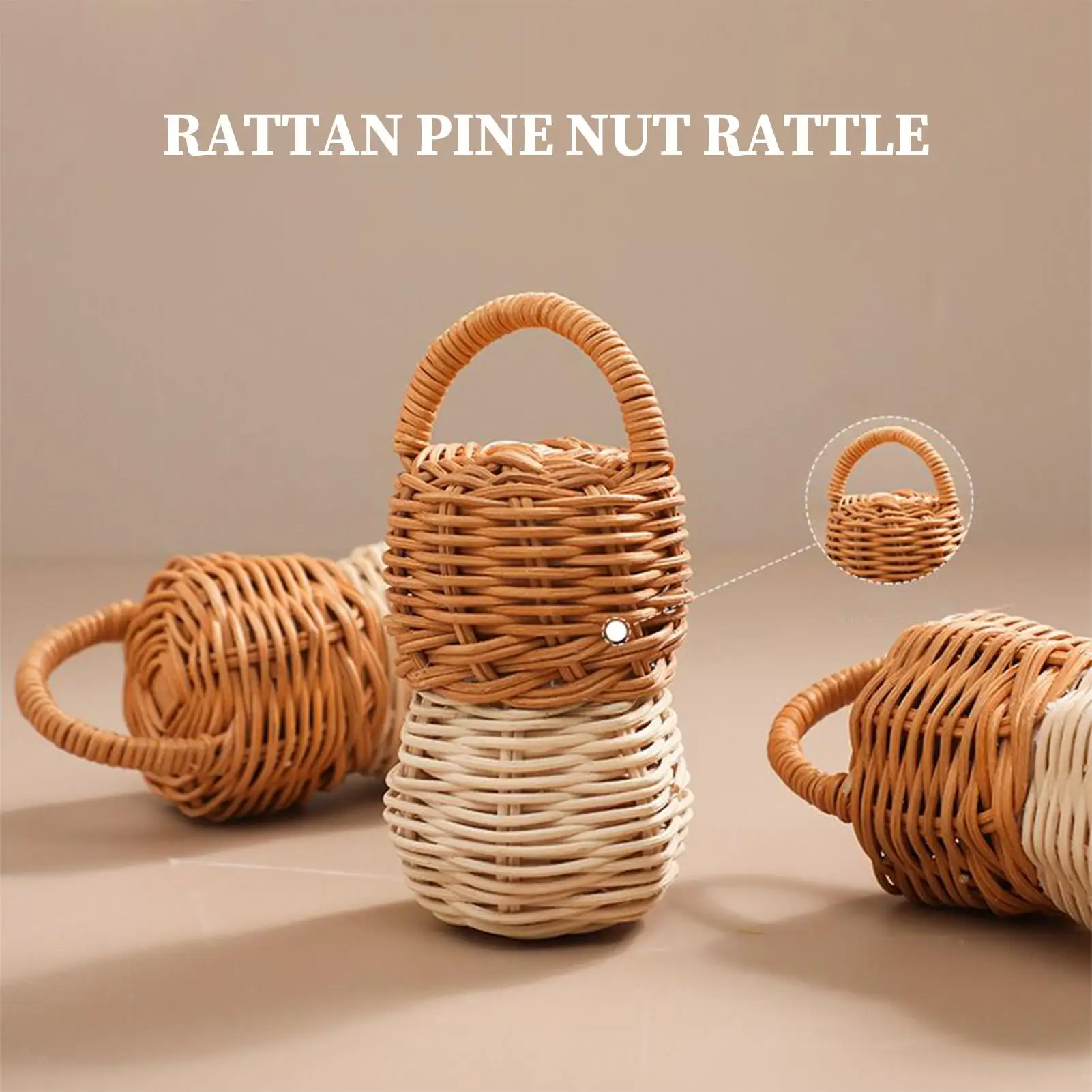 Sonagli per neonati Campana in rattan Giocattoli lenitivi Sonagli a mano Campana naturale sicura Gioco per lo sviluppo sensoriale per il gioco del bambino