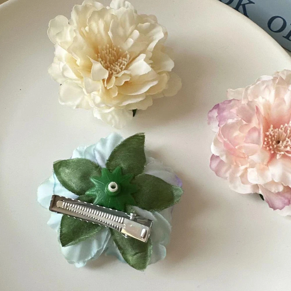 

Гавайский цветок пиона, заколка для волос, градиент цвета, ткань, заколки из кожи аллигатора с цветочным принтом для женщин и девочек, летние пляжные вечерние головные уборы