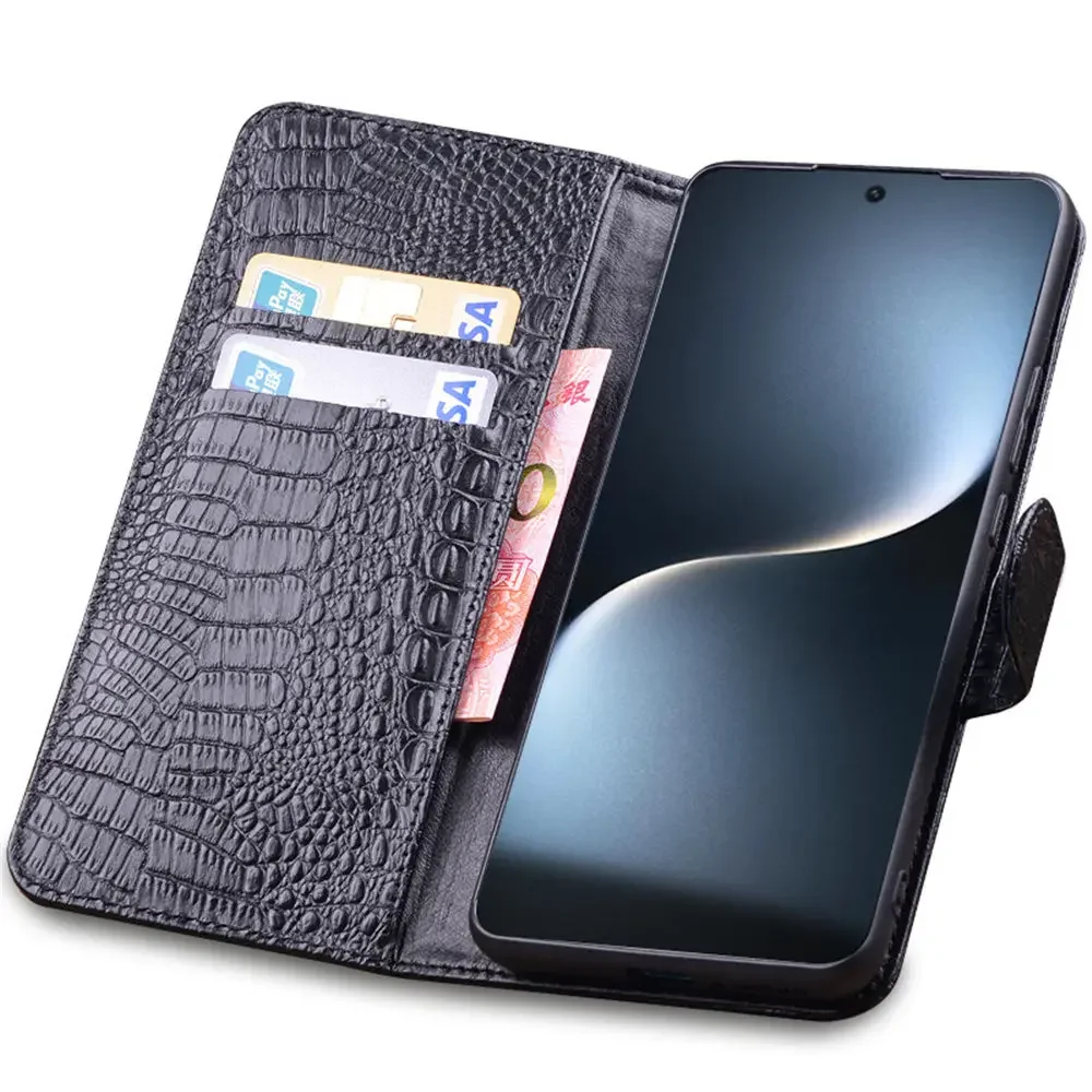 Premium Genuine Cowhide Leather Flip Case for Honor Magic 7 Pro Magic7 Crocodile Pattern Magnetic Buckle Card Slot Wallet Cover