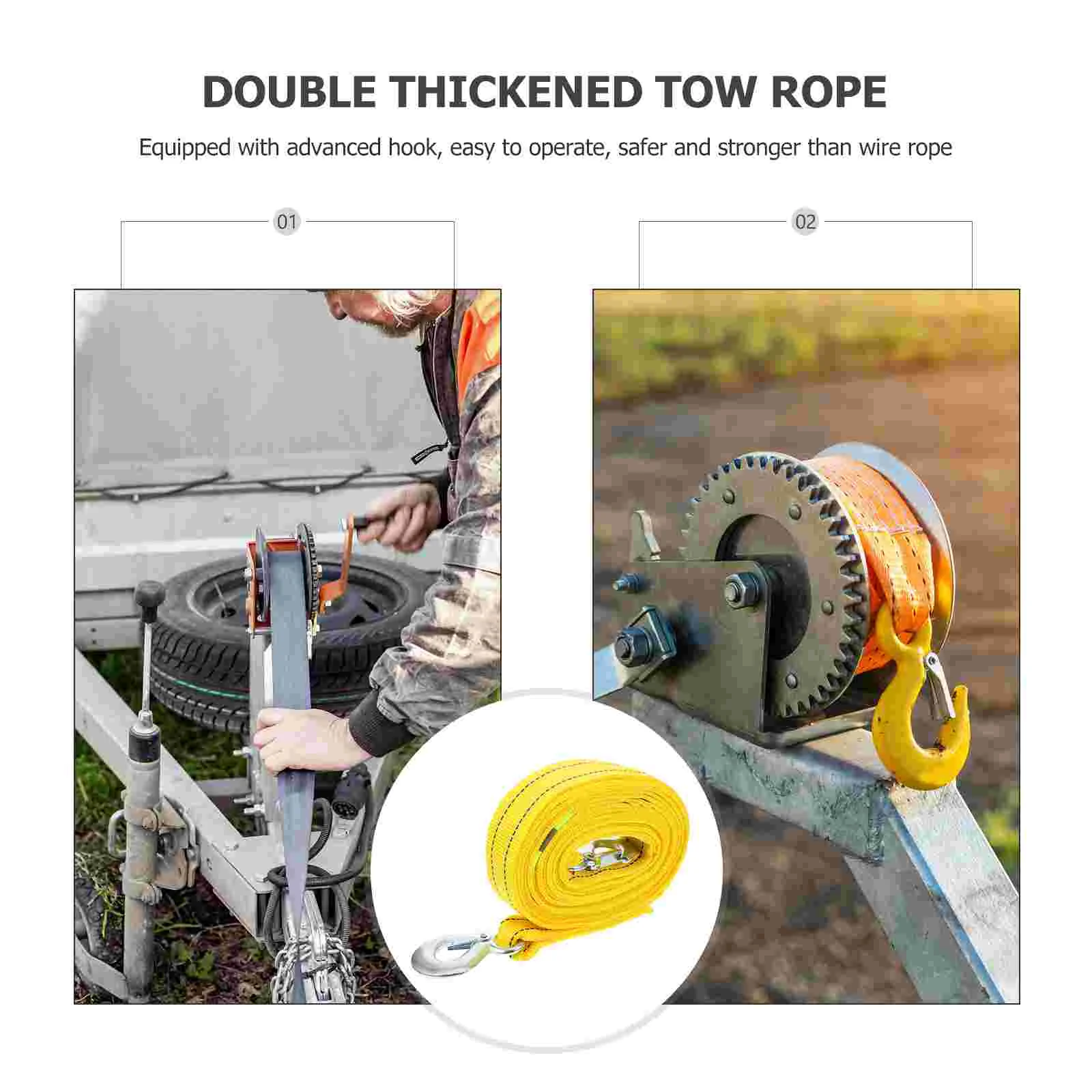 48m 5 Ton Car Trailer Rope Practical Outdoor Emergency Kit Polyester Double Layers Thicken Tow Rope (Yellow)