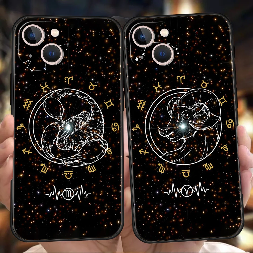 Zodiac Phone Case Cover for iPhone 16 15 14 13 12 11 Pro Max XR XS Max 7 8 Plus Shockproof Silicone Soft Shell Coque Capas Bag