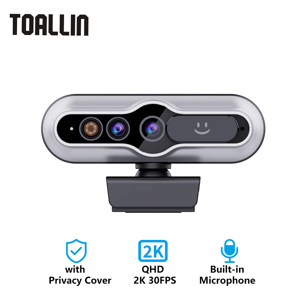 

TOALLIN mini Camera Webcam 2K for Laptop Computer Web Camera USB, Compatible Windows Hello Facial Recognition with Privacy Cover