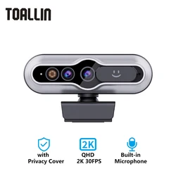 TOALLIN mini Camera Webcam 2K for Laptop Computer Web Camera USB, Compatible Windows Hello Facial Recognition with Privacy Cover