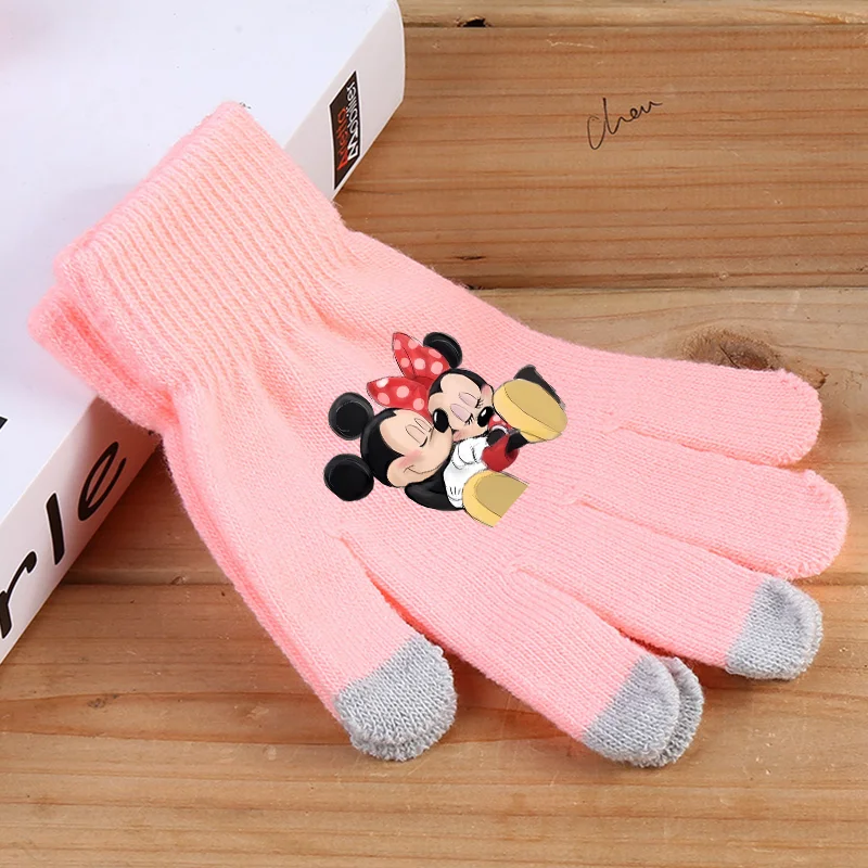 Disney Anime Glove Mickey Mouse Cartoon Five-finger Gloves Outdoor Sports High Quality Touch Screen Knit Mittens Kawaii Kid Gift