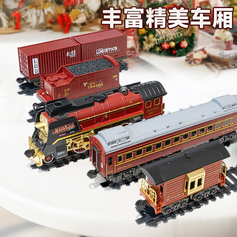 Smoke Simulation Steam Retro Model Train Electric Rail Car 2.4Ghz Remote Control Train Toys With Smokes, Light & Sound