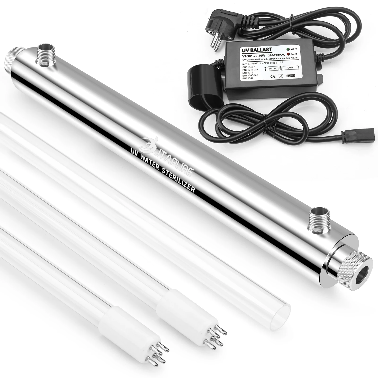 Фильтр УФ-очистителя воды JTAPURE для всего дома, УФ-стерилизатор 6GPM 25 Вт, 1 Дополнительная лампа + 1 дополнительный кварцевый рукав