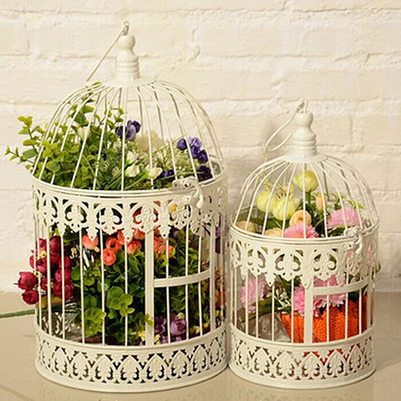 

Wrought Iron Bird Cage White Bird Cage Decoration Hanging Flower Pot Succulent Wedding Window Decoration Photography Prop