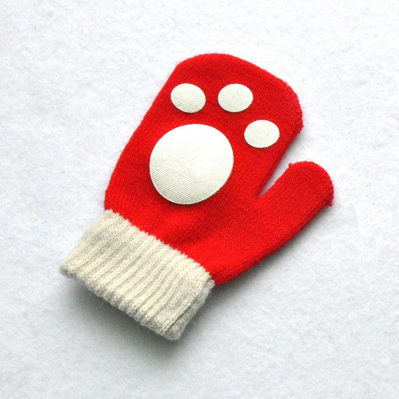 Baby Short Gloves Winter Children Footprint Knitted Plush Furry Full Finger Mittens Autumn Knitting Hand Warmer 1-4 Years Old