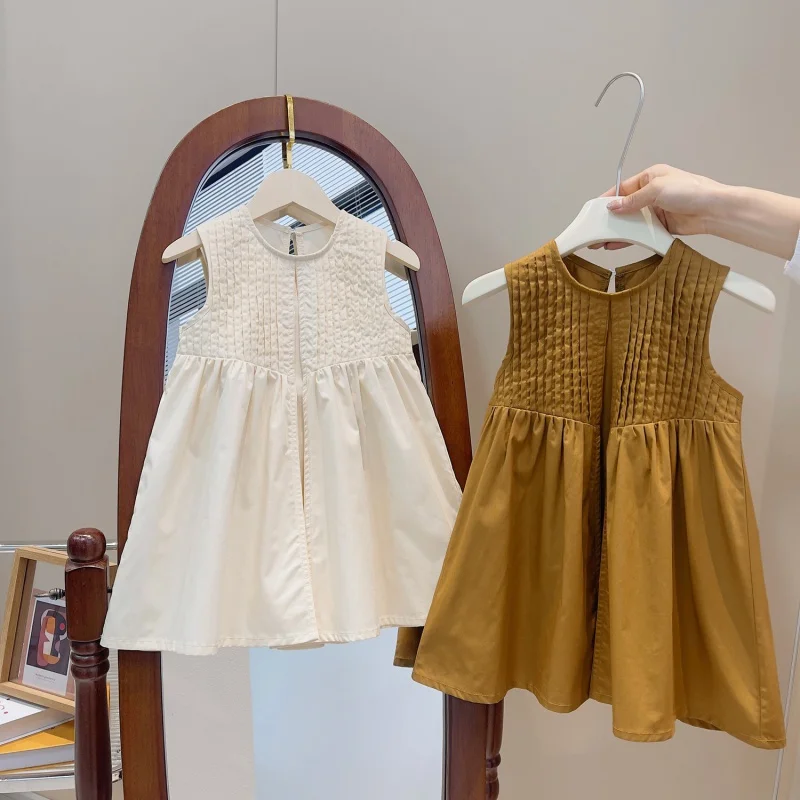 

New Product2024Summer Kids' Skirt Girls' Pure Color Sleeveless Skirt Simple Baby Fashionable Dress-WSNY