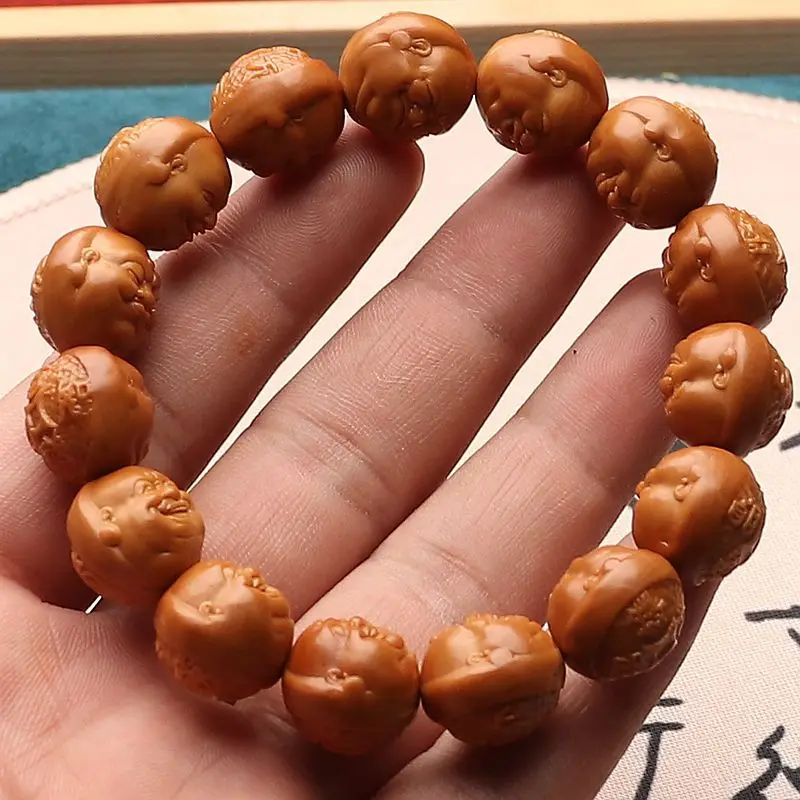 Olive Nut Bracelet Coin Life Hundred States Smiling Carved Happy and Sad Maitreya Buddha Crafts Hand Toy