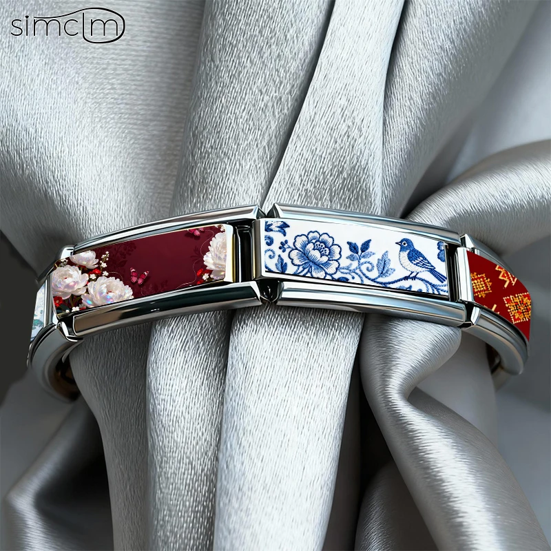Blue-white Stylish Italian Charm Links Fit 2cm Stainless Steel Bracelet DIY Jewelry Making Birthday Gifts