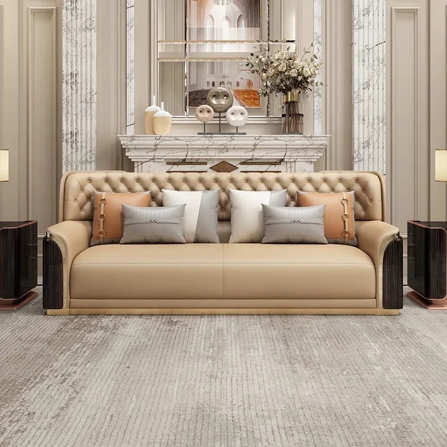 

di-Modern Luxury Living Room Furniture Two-seater Three-seater Four-seater Leather Sofa Set Complete Furniture Living Room&