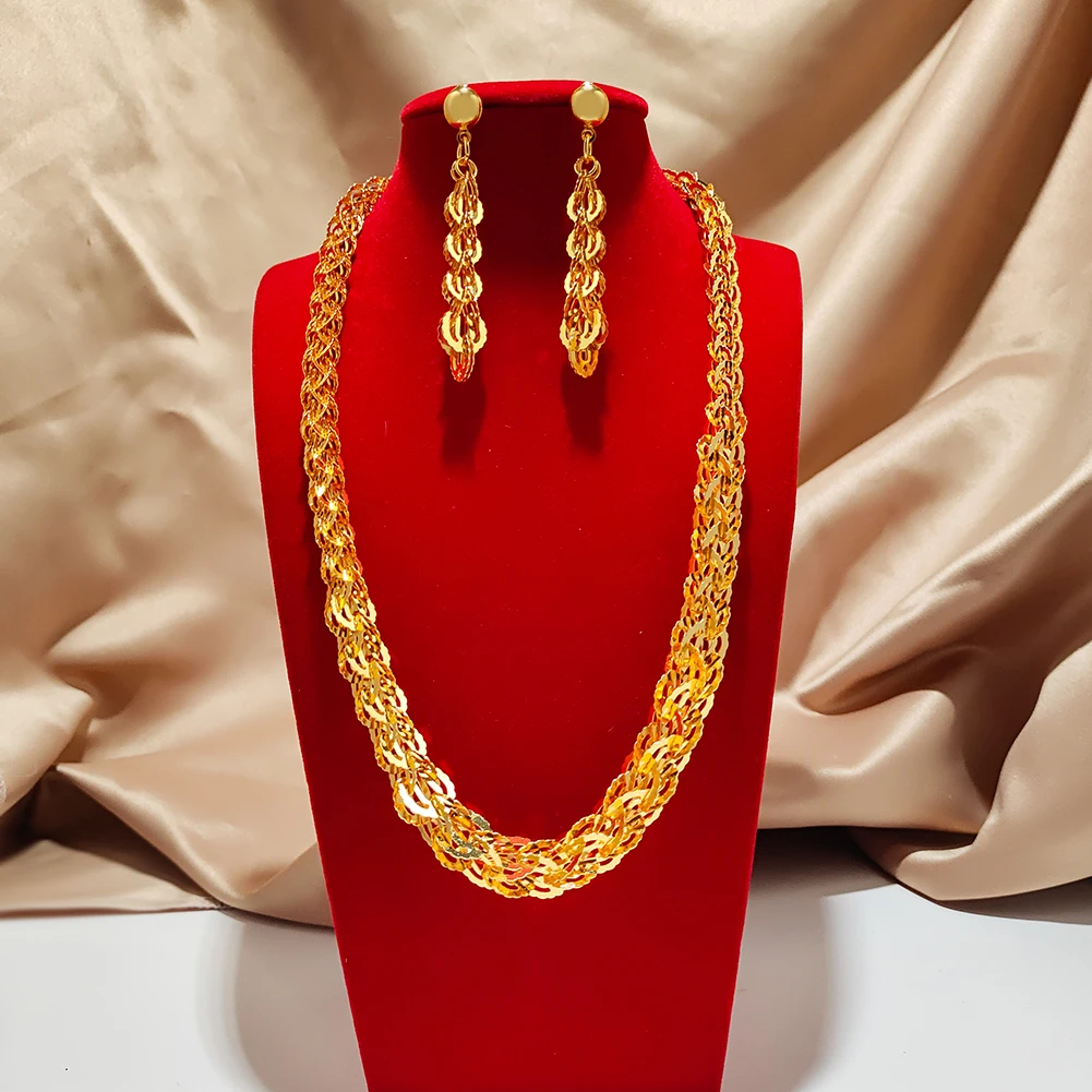 24k African Gold plated Jewelry Sets For Women Necklace Earrings Bead ring Dubai bridal Gifts wedding collares jewellery set