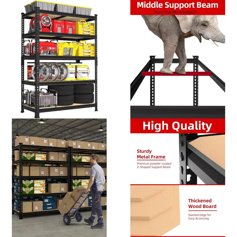 Heavy Duty 5 Tier Adjustable Metal Garage Storage Shelves, 12 x 72 Inch Utility Rack, Large Capacity Shelving System