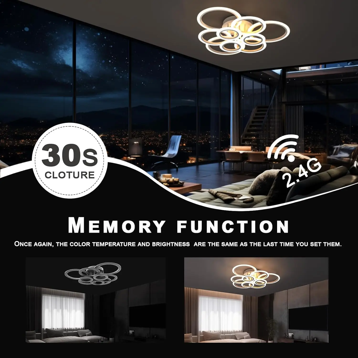 Ouqi 120w moderne LED-Decken leuchte, dimmbare LED-Kronleuchter Unterputz-Decken leuchten Fernbedienung, 9 Acryl ring