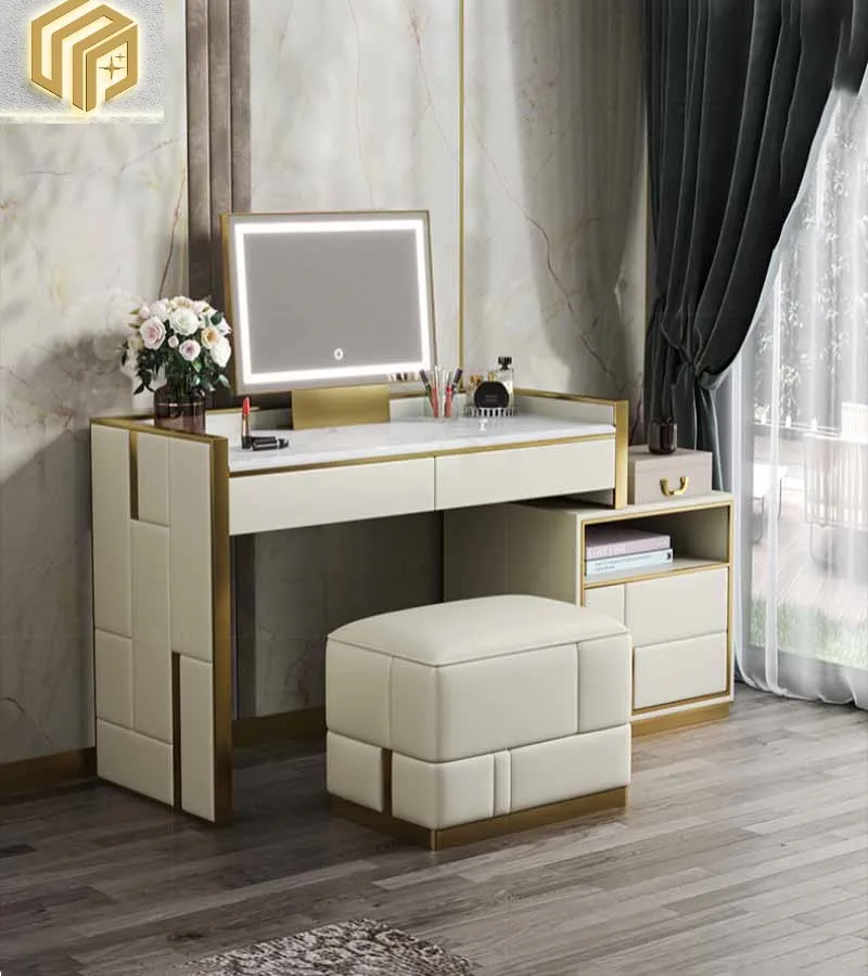 

Light Luxury Dressing Table, Simple Customized Marble Rock Plate, Italian Storage Cabinet, One piece Bedroom Makeup Table