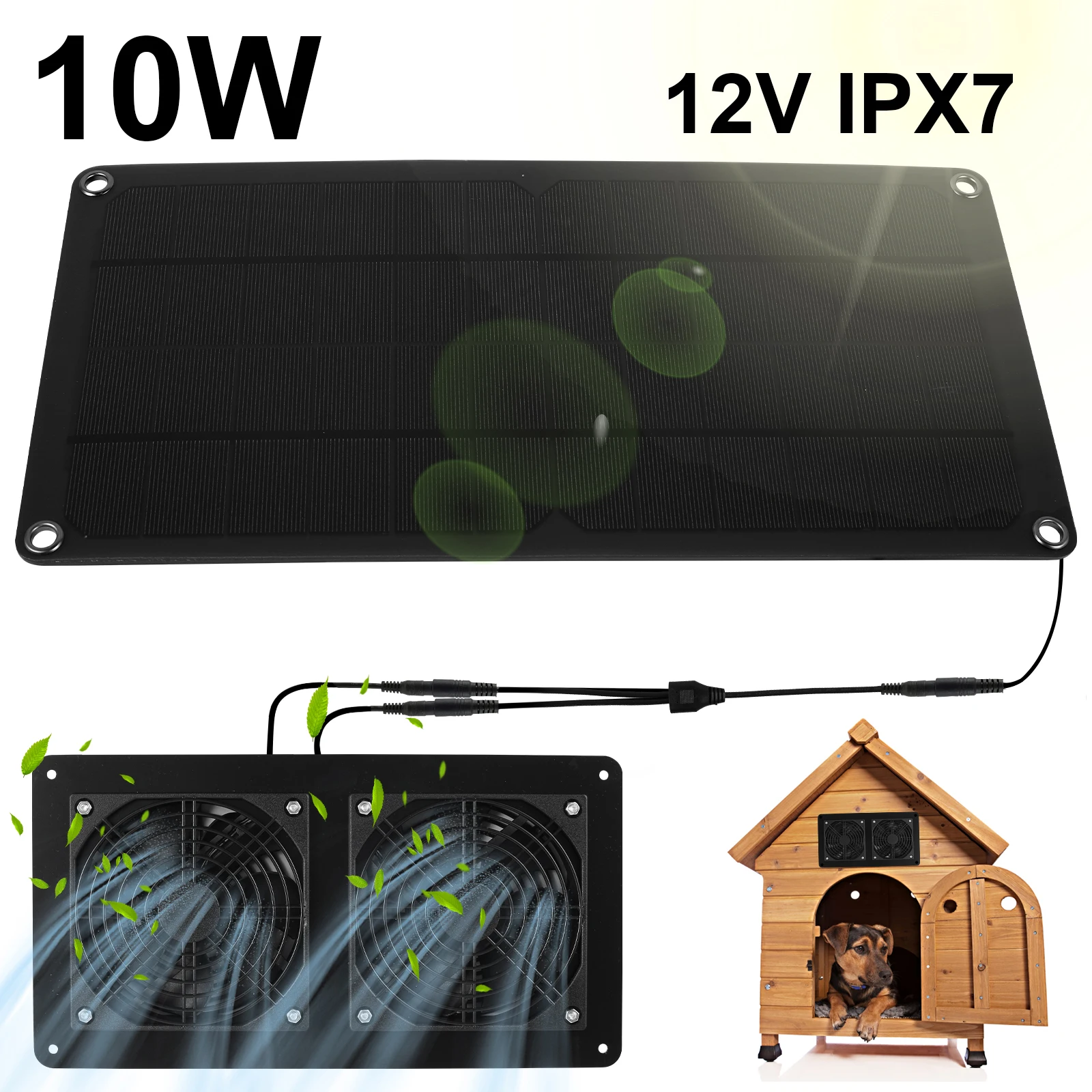 

10W Solar Panel Dual Fan Kit 12V IPX7 Waterproof Solar Powered Exhaust Fan Greenhouse Exhaust Fan for Shed Small Chicken Coop