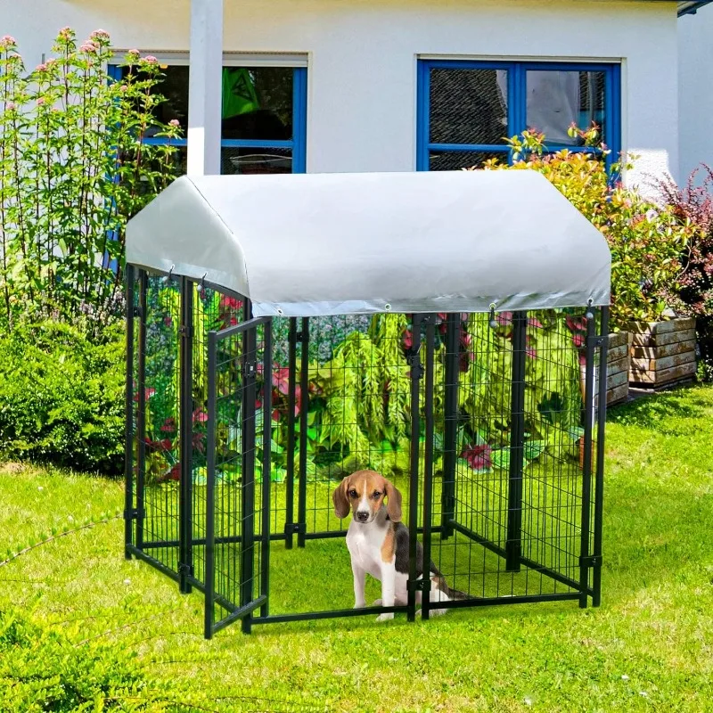 PawHut 4' x 4' x 4.5' Dog Playpen Outdoor, Dog Kennel Dog Exercise Pen with Lockable Door, Water-Resistant Canopy