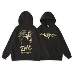 New Hip Hop Rap Rap Tupac European and American Autumn/Winter Plush Cotton Hoodie Men's Printed Sweater Loose Sports Hoody