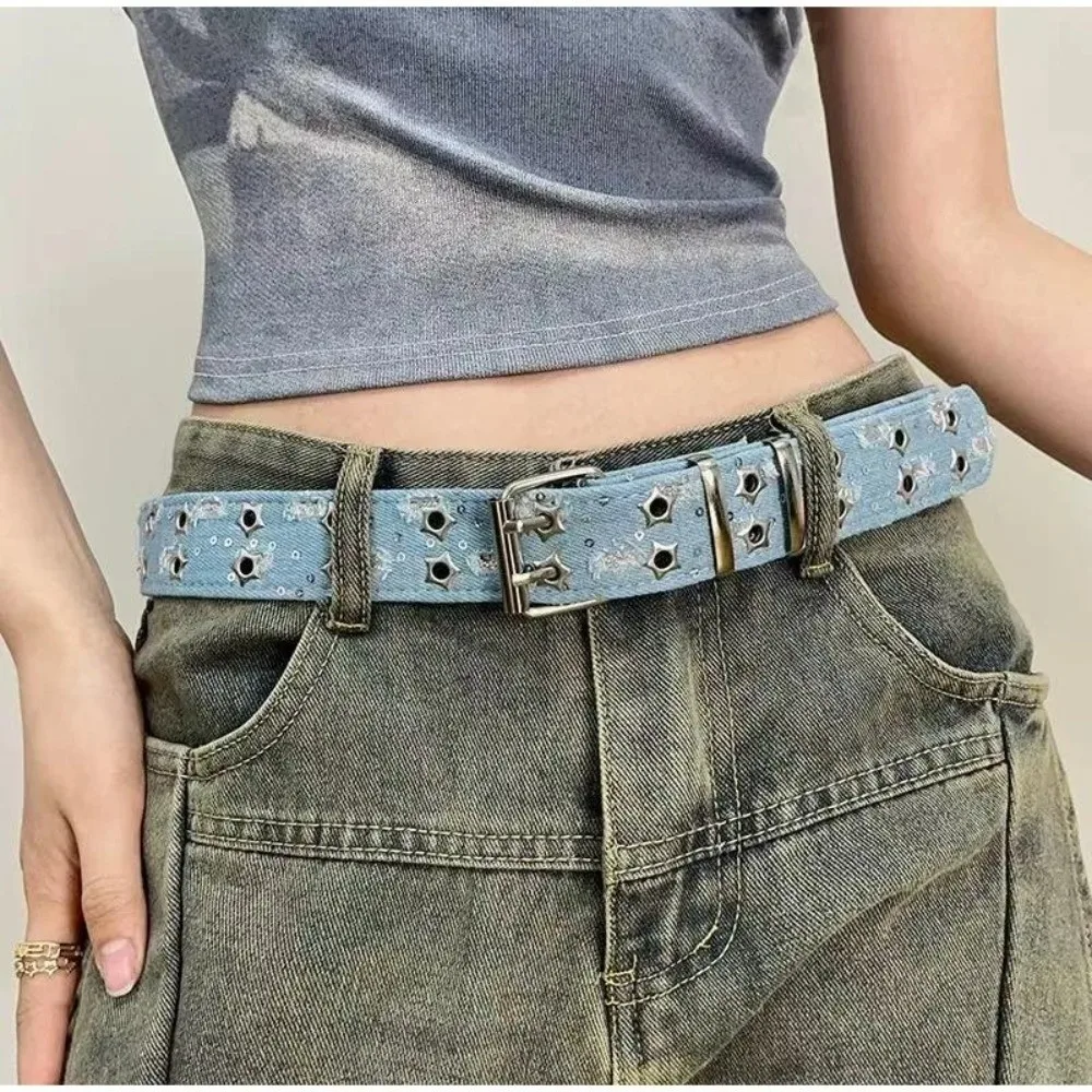 تنوعا ريترو الشرير ستار حزام Y2k الهيب هوب نمط دبوس مشبك حزام مزدوجة الصدر جوفاء خارج حزام النساء الخصر اكسسوارات