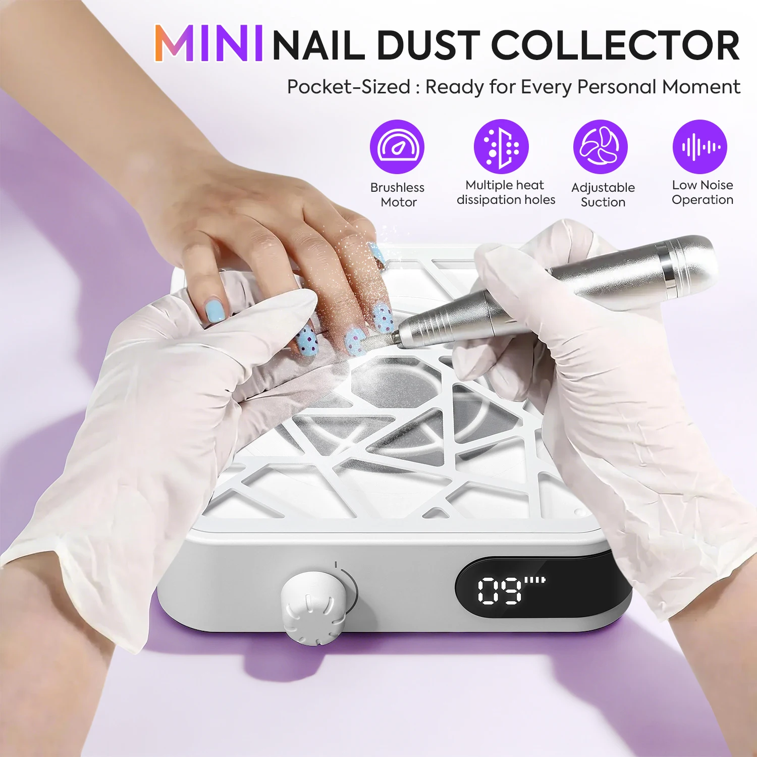 6000RPM Super Suction Nail Dust Collector Powerful Nail Dust Extractor Nail Art Manicure Fan Vacuum Cleaner With 30pcs Filter