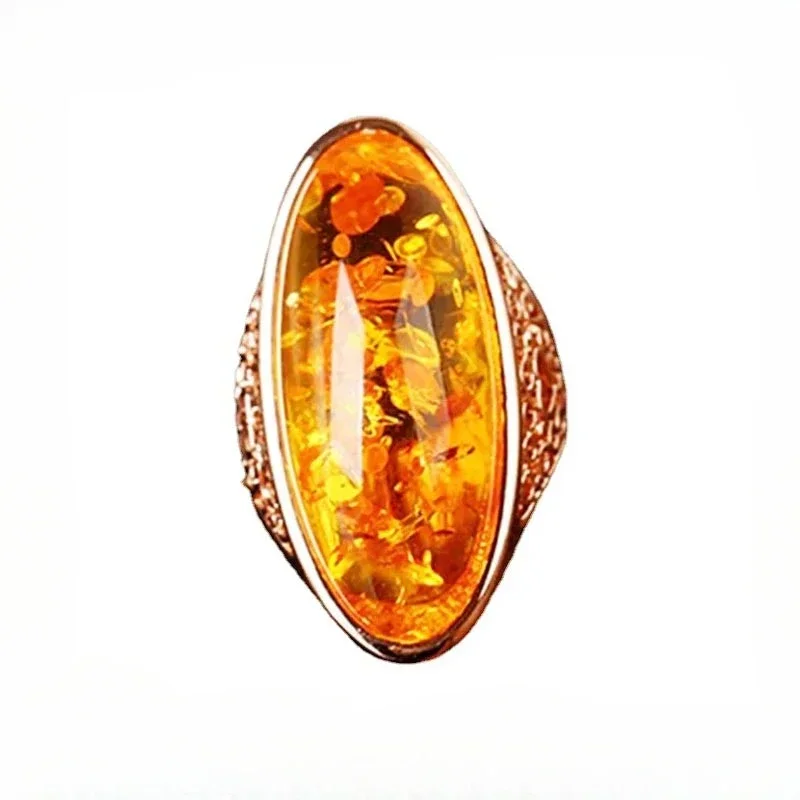 Fashion Large Oval Sea Honey Wax Amber Women's Silver Shiny Black Crystal Rings Replica Jewelry