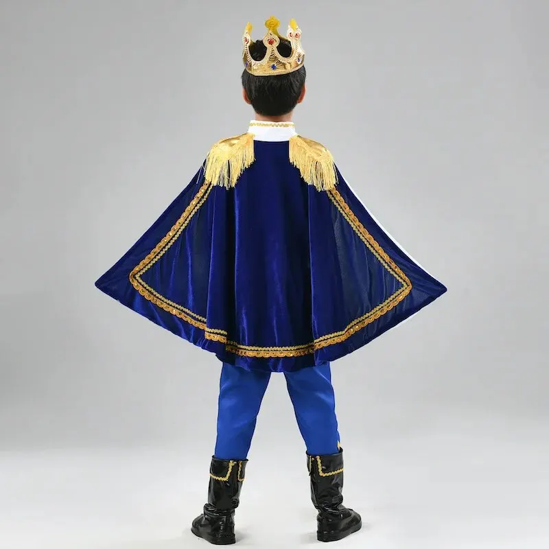 7 Pieces Boys King Carnival Costume Medieval Royal Prince Full Set Outfits for Halloween Birthday Party Fancy Dress Up