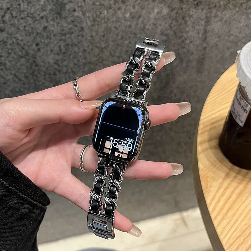 Cowboy-Ketten-Metallarmband für Apple Watch 40mm 49 41 42 46 44 38 45mm Damen-Armband iWatch Series 12 11 10 9 8 7 6 5 4 3 SE