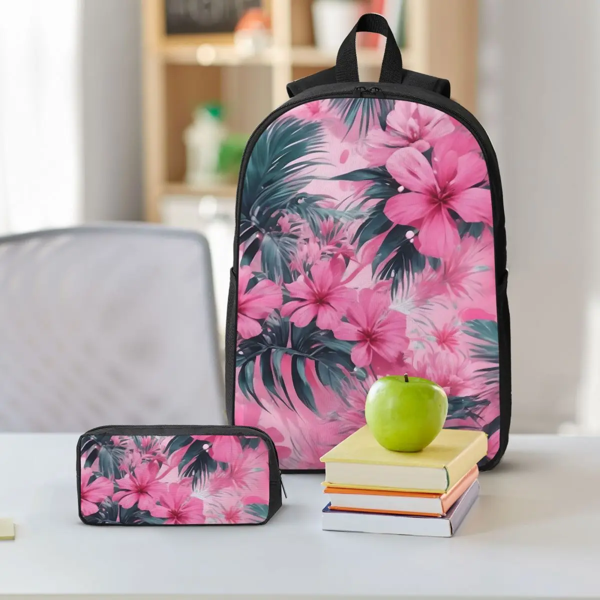 Tropical Palm Leaves Foliage Backpack Boys Girls BookBag School Bag Shoulder Bags 3ps Insulated Lunch Bag Pencil Case