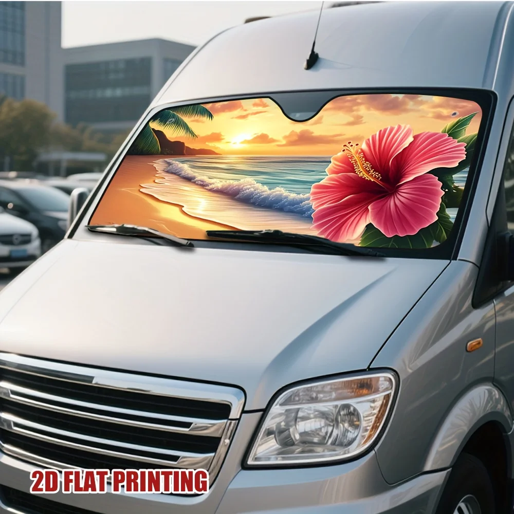 Tropical Sunset Beach Blossom Car Sun Visor Designed for Driving in Any Climate Reduces Direct Sunlight for Improved Visibility