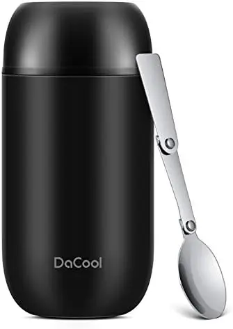 

DaCool 24 oz Food Thermos - Vacuum Insulated Stainless Steel Lunch Jar, Leakproof for Hot Food, Soup, Travel, Office, Black