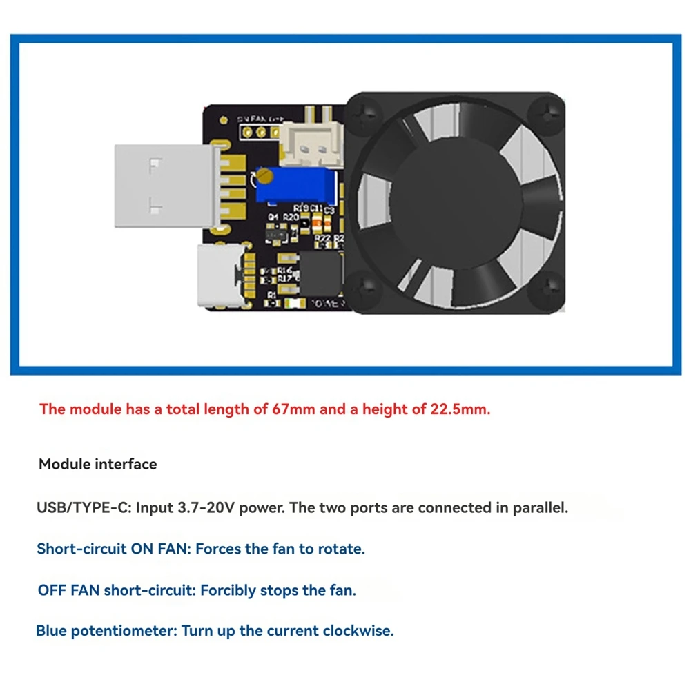 Y06A DC 3.7-20V 3A 25W 부하 테스터 전자 테스트 저항 모듈 USB 및 유형 C 인터페이스 조정 가능한 정전류