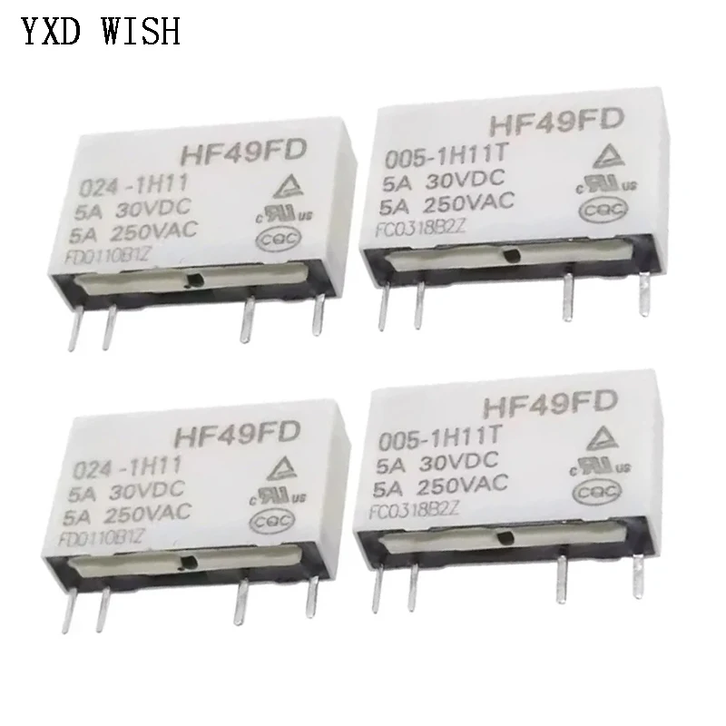 100pcs HF49FD HF49FD-005-1H11 HF49FD-012-1H11 HF49FD-024-1H11 Relay HF49FD-005 012 024 1H11 4Pin 5A Relays DC 5V 12V 24V