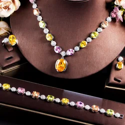 CWWZircons Elegant Colorful Druzy CZ Stone 4 Pcs Women Party Wear Wedding Big Necklace Jewelry Sets Luxury Bridal Accessory T635