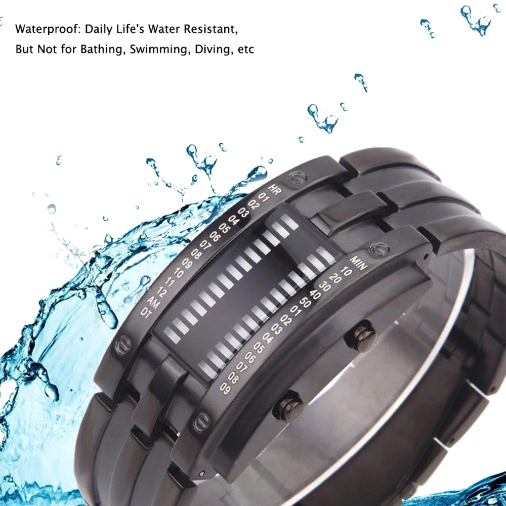 fashion sports watch popular luxury brand men women creative binary watch led couple stainless steel watch