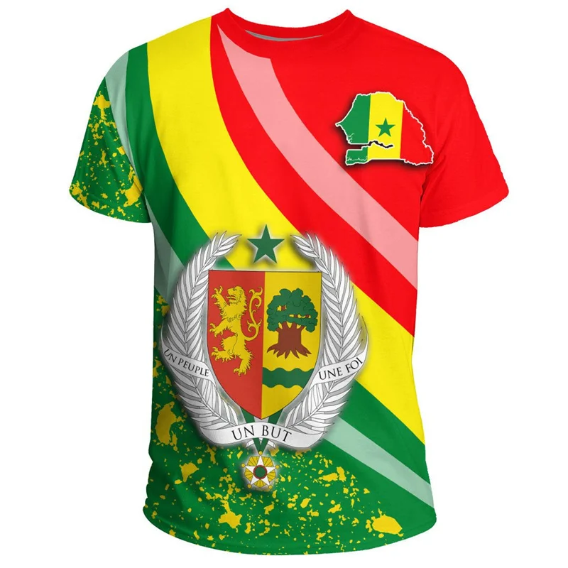 African Senegal T-shirt For Men Fashion Summer 3D Printed Coat Of Arms T Shirt Tops Round Neck Tees Sports Loose Short Sleeves