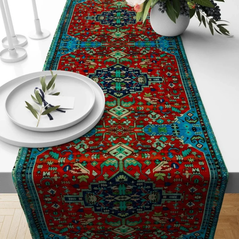 VIKAMA Turkey Kilim Table Runner, Persian Carpet Style Table Flag, Southwestern Ethnic Style Table Decoration