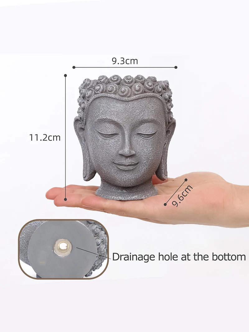Buddha Head Statue Small Plant Pot Resin Succulent Planter Garden Pots Buddhism Zen Collection