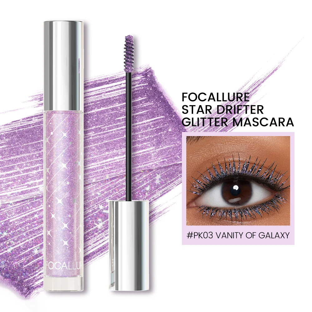 FOCALLURE Colorful Mascara Lasting Styling Diamond 4D Quick Dry Glitter Eyelashes Purple Silver Golden Mascara Makeup Cosmetics