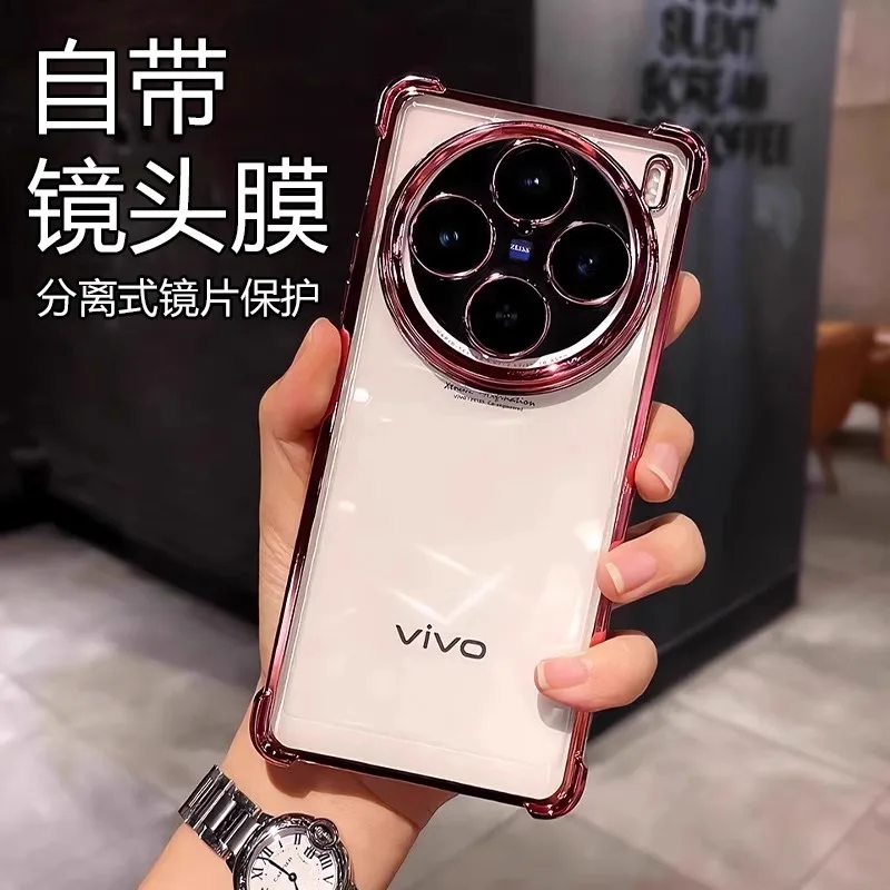 For VIVO X200 Pro Mini X100 Ultra Case Lens Protection Luxury Plating Transparent Silicone Airbag Shockproof Back Bumper Cover