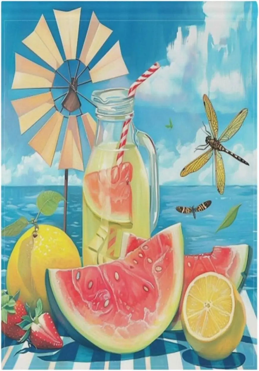 مرحبا الصيف البطيخ حديقة العلم 28x40 بوصة مزدوجة الوجهين الزخرفية كسول أيام الاستوائية الليمون ساحة الأعلام لربيع TTW